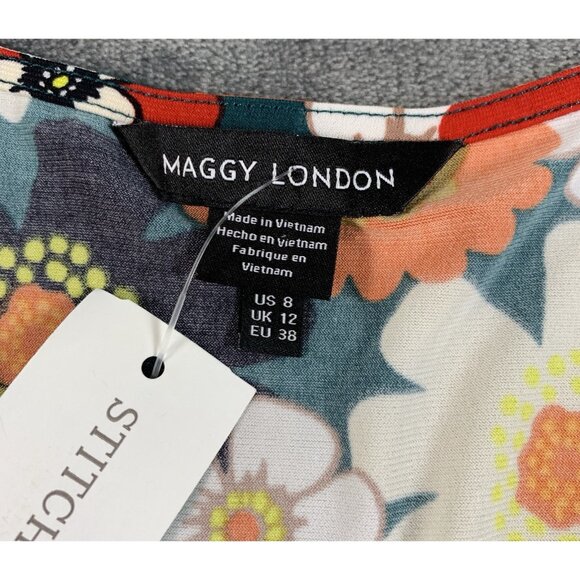 Maggy London Nikola 3/4 Sleeve Knit Dress Size 8 Floral 70's NWT - Picture 3 of 11